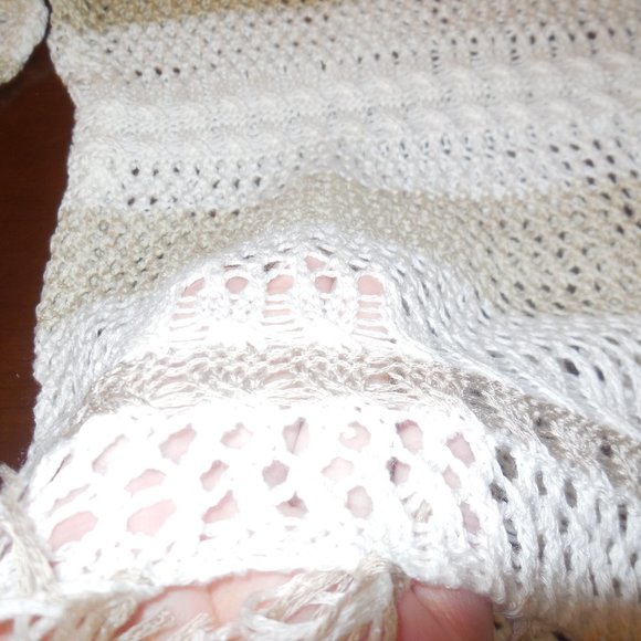Pullover Sweater NEW Fringed See-through Knit Top Long Sleeve cream-beige summer - Picture 7 of 9